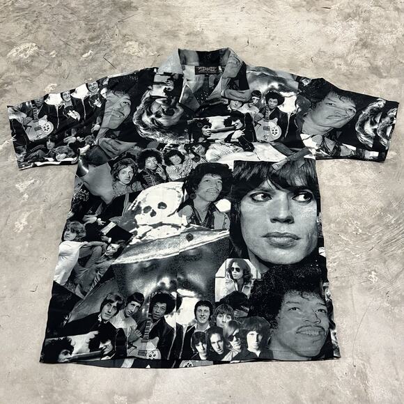 Dragonfly All Over Button ROCK Shirt JIMI HENDRIX LED ZEPPELIN ROLLING STONES M - Picture 1 of 6